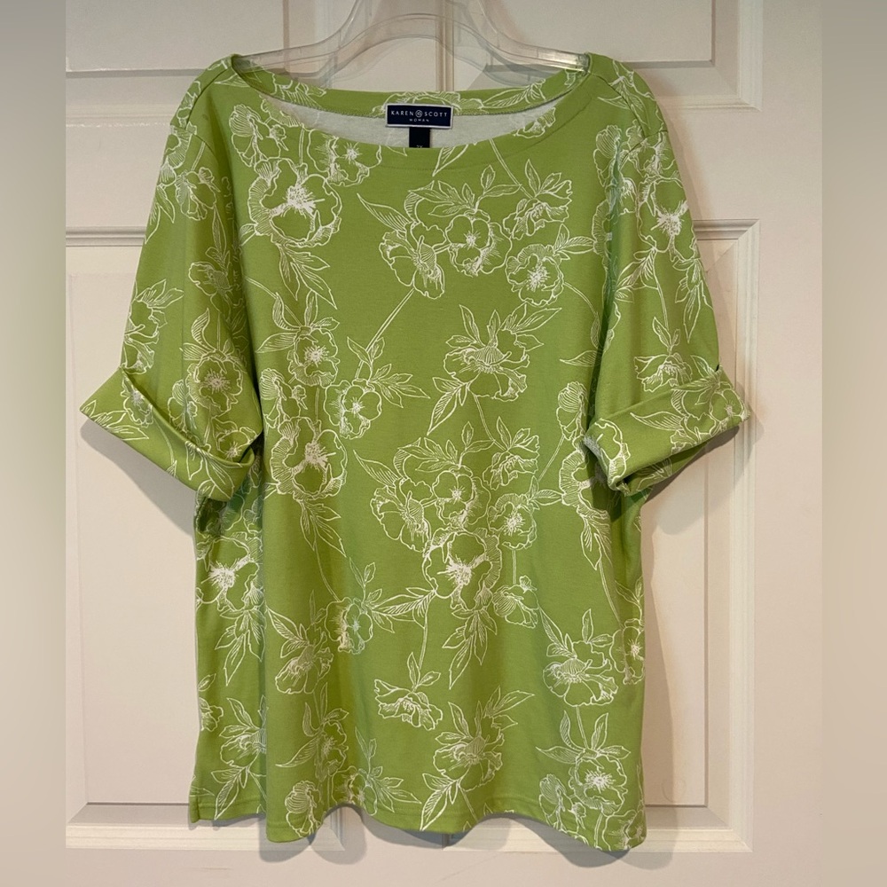 Karen Scott Green Cuffed Sleeve Blouse